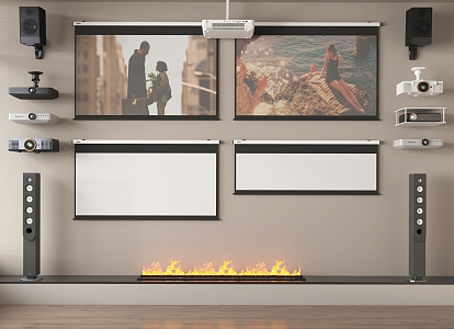 Projector Projection Curtain Audio Fireplace 3d model