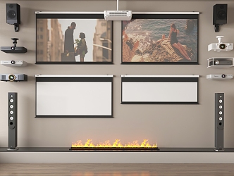 Projector Projection Curtain Audio Fireplace 3d model