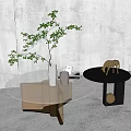 Elegant Round Glass Coffee Table With Metal Frame Decorative Green Plant Vase And Horse Figurine
