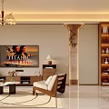 Modern Elegant Living Dining Room With Chandelier TV Sofa Coffee Table And Dining Chairs