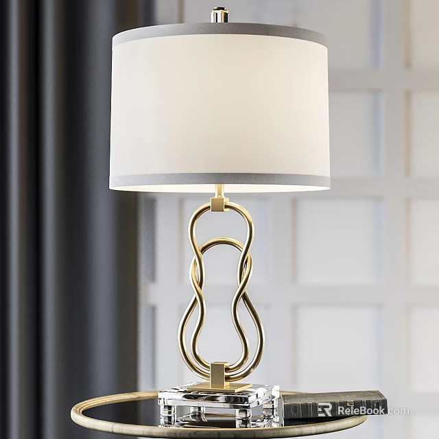 Unique Abstract Table Lamp With White Lampshade And Gold Curved Base For Home Decor 3d model 