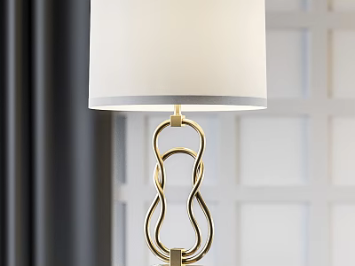 Unique Abstract Table Lamp With White Lampshade And Gold Curved Base For Home Decor 3d model