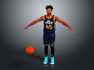 Man In Utah Jazz Number 45 Jersey Standing With Basketball On Gray Background 3d model