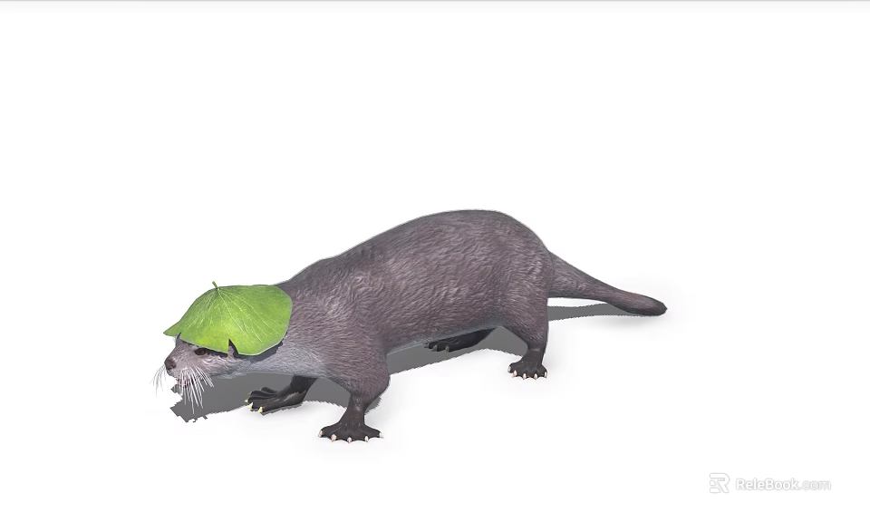 Small Cute Otter Figure Wearing Green Leaf On Head As Decorative Model 3d model 