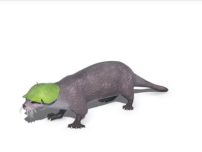 Small Cute Otter Figure Wearing Green Leaf On Head As Decorative Model 3d model
