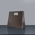 Purple Patterned Handbag With White Square Handle On Smooth Gray Surface