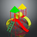 Colorful Playground Structure With Green Yellow Roofs Red Slides And Ladders