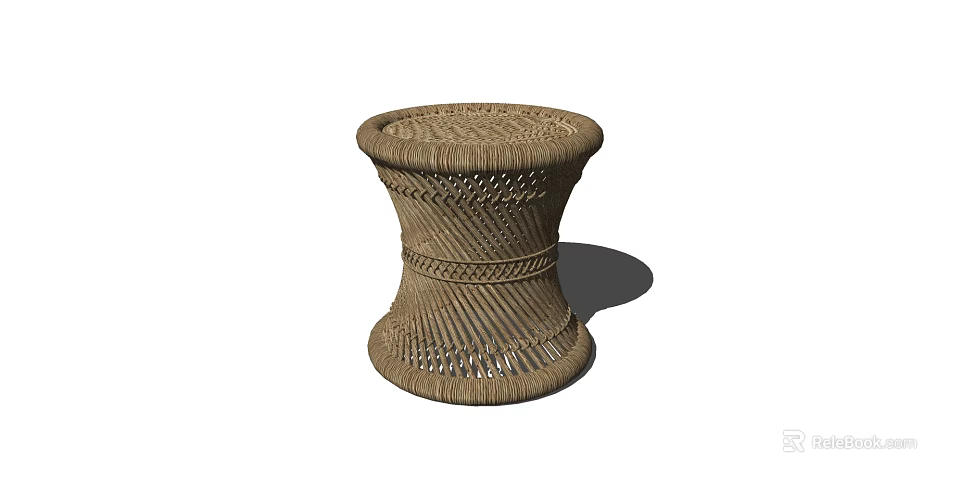 Woven Rattan Round Stool With Intricate Braided Texture And Modern Design 3d model 