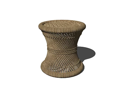 Woven Rattan Round Stool With Intricate Braided Texture And Modern Design 3d model