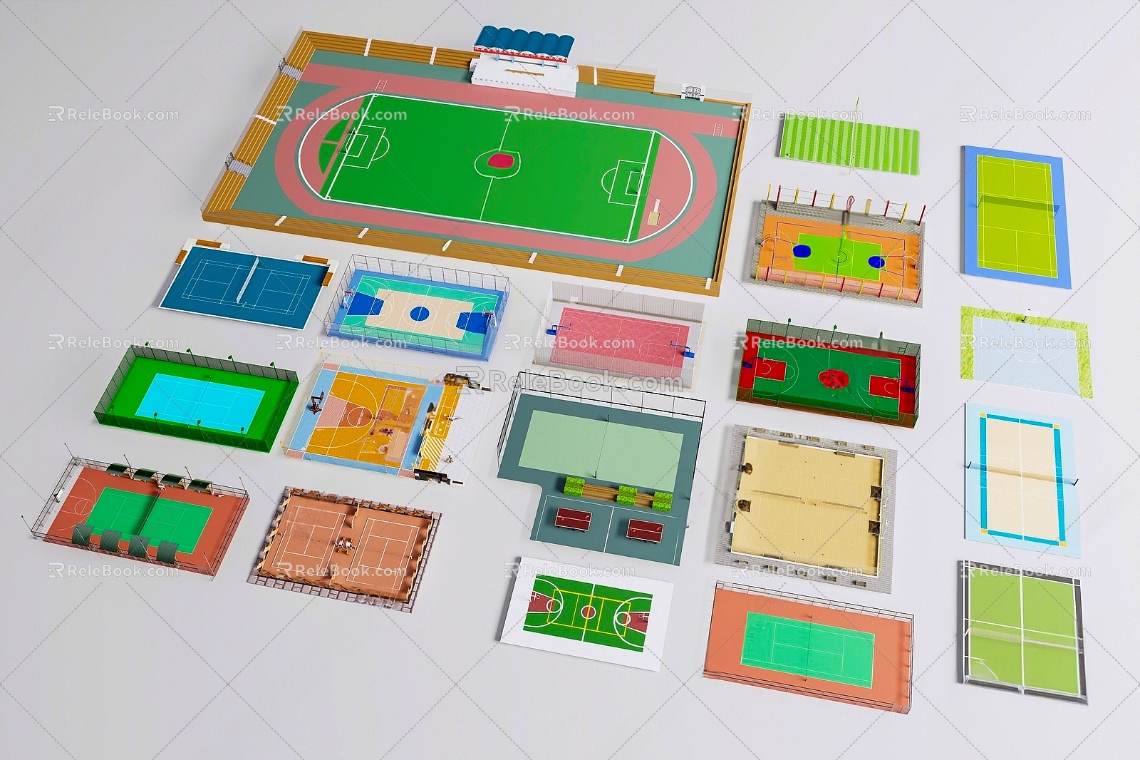 Basketball court, football field, badminton court, volleyball court, table tennis court, activity court 3d model