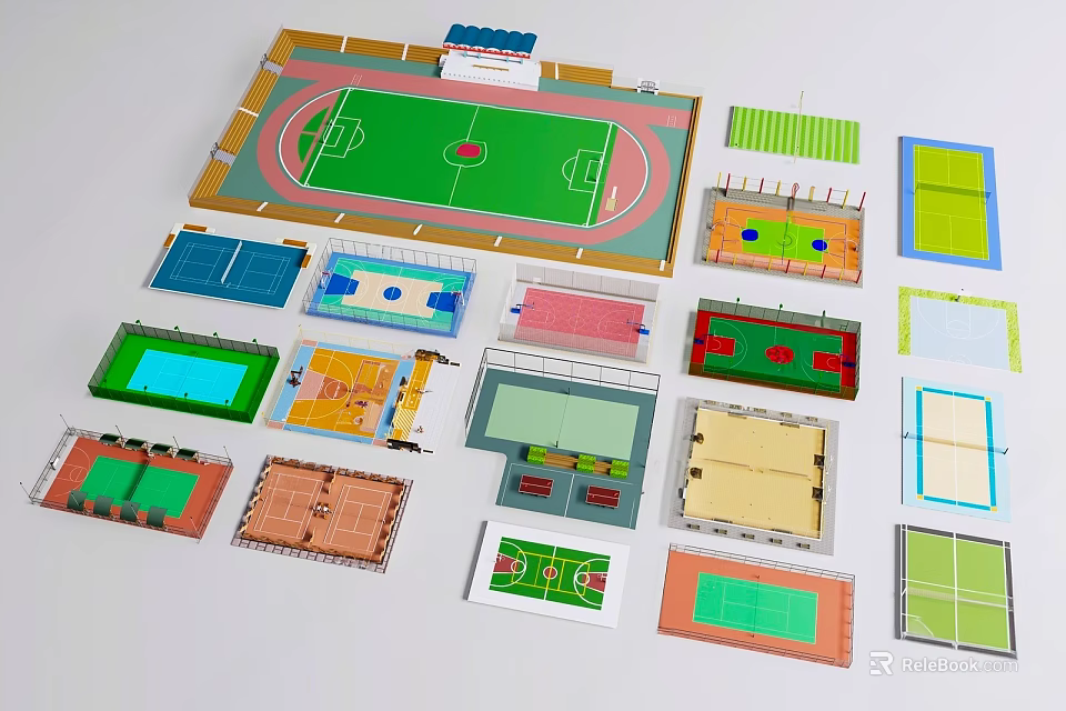 Detailed Basketball Court Model With Indoor Layout And Sports Facility Design 3d model 
