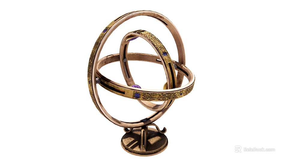 Elegant Decorative Ornament Set with Metallic Circular Rings Purple Gemstone Accents and Sturdy Base Stand 3d model 