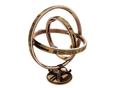 Elegant Decorative Ornament Set with Metallic Circular Rings Purple Gemstone Accents and Sturdy Base Stand 3d model
