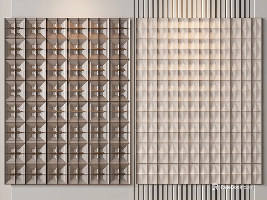 Modern 3D Textured Wall Decor With Geometric Patterns in Brown and Beige Tones 3d model