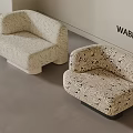 Modern Wabi Sabi Style Beige Single Sofa With Black Patterned Upholstery 3d model
