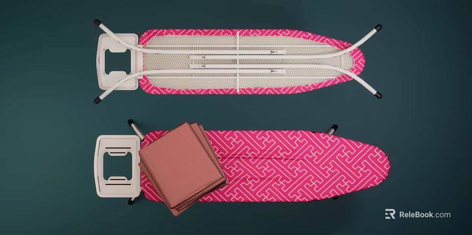 Pink Patterned Folding Table And Chair Set With Towel For Home Use 3d model