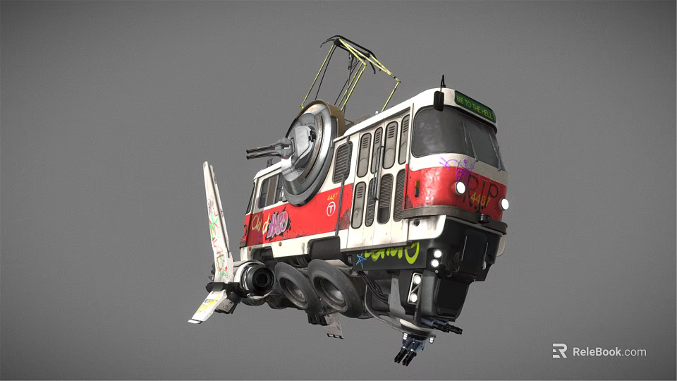 Futuristic Red And White Suspension Vehicle With Graffiti And Propulsion Wheels 3d model 