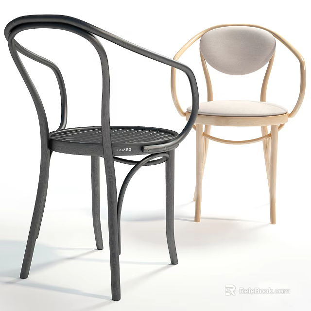 Modern Armchairs Featuring Black Metal Frame Mesh Seat and Light Wood Frame Padded Seat 3d model 