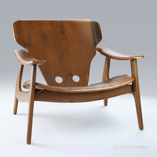 Mid Century Modern Wooden Armchair Featuring Curved Back Slim Legs And Ergonomic Design 3d model 