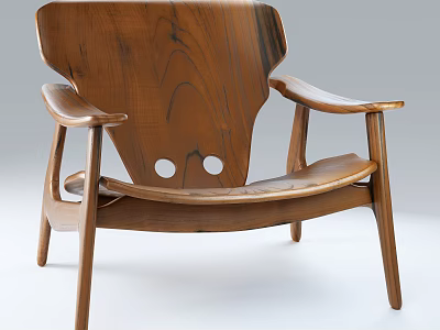 Mid Century Modern Wooden Armchair Featuring Curved Back Slim Legs And Ergonomic Design 3d model