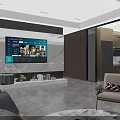 Modern Living Dining Room Interior With Curved Sofa Wooden Cabinets And Ambient Lighting