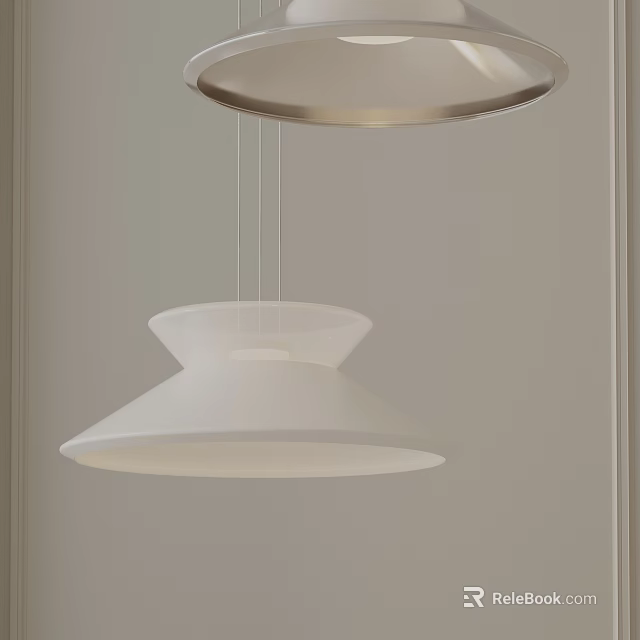 Modern White Pendant Light With Smooth Curved Double Layered Shade Interior Design 3d model 