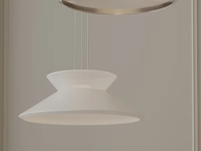 Modern White Pendant Light With Smooth Curved Double Layered Shade Interior Design 3d model
