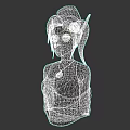 Blonde Bun Woman Elf Ears Green Eyes Skull Patterned Vest Blue Gem Necklace Dark Background