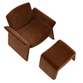 Modern Minimalist Brown Upholstered Leisure Chair with Matching Ottoman Comfortable Seating