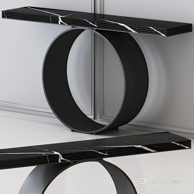 Modern Console Table Interior Design With Black Marble Top And Circular Base 3d model 
