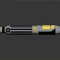 Metallic Lightsaber With Blue And Yellow Accents Reflective Surface And Detailed Structure