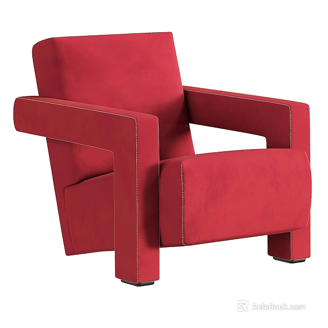 Red Single Sofa Featuring Modern Design Stitched Armrests And Comfortable Upholstery 3d model 