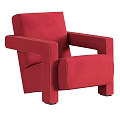 Red Single Sofa Featuring Modern Design Stitched Armrests And Comfortable Upholstery 3d model
