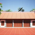 Ancient Architecture Courtyard With Red Tiled Roofs Stone Pillars And Surrounding Water Trees