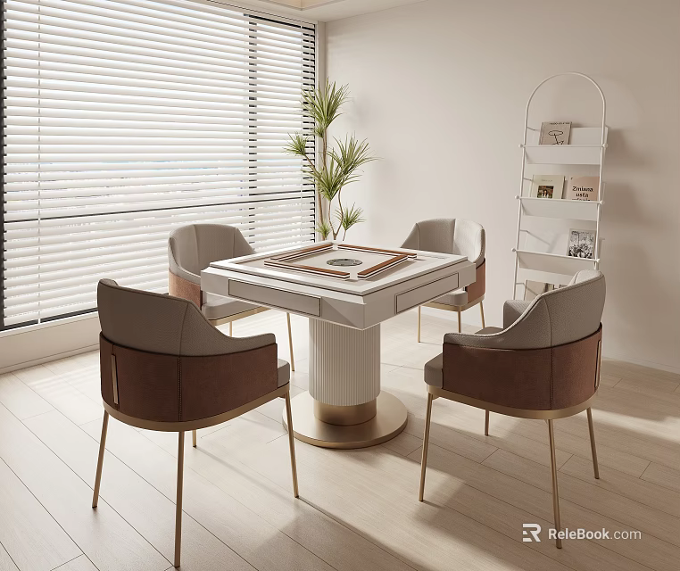 Modern Entertainment Room With Mahjong Table Chairs And Plants 3d model 