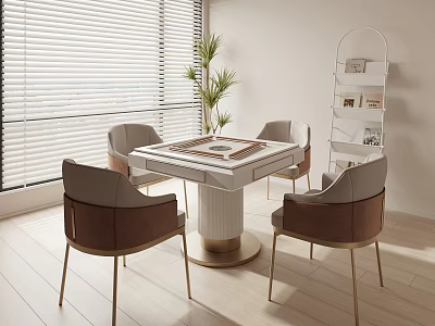 Modern Entertainment Room With Mahjong Table Chairs And Plants 3d model
