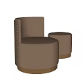 Modern Brown Leather Ottoman Set with Woven Back and Metal Base Design