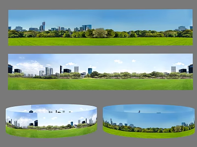 Urban Cityscape With Green Grassland And Multiple Angles Of Scenic Skyline Views 3d model