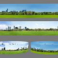 Urban Cityscape With Green Grassland And Multiple Angles Of Scenic Skyline Views