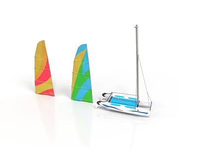 Colorful Sailed Blue Striped Catamaran Model as Water Transport Design 3d model