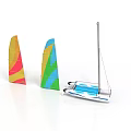 Colorful Sailed Blue Striped Catamaran Model as Water Transport Design