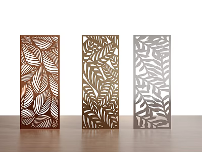 Stylish Room Dividers With Leaf Pattern In Copper Gold Silver Colors 3d model