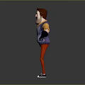 Cartoon Style Man Wearing Yellow Shirt Purple Diamond Vest Red Pants And Black Gloves