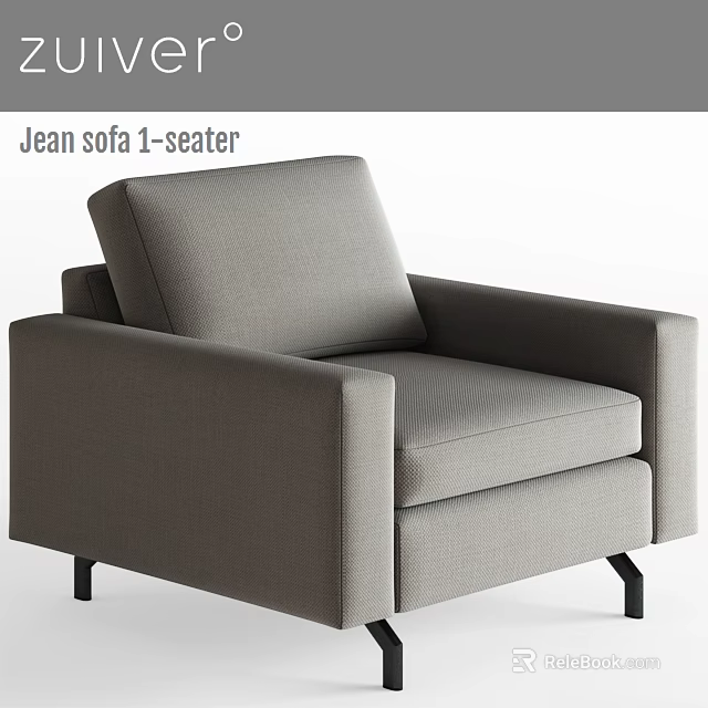 Modern Gray Fabric 1 Seater Jean Sofa Leisure Chair With Armrests And Black Legs 3d model 