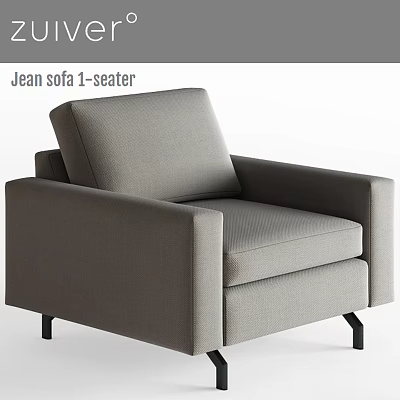 Modern Gray Fabric 1 Seater Jean Sofa Leisure Chair With Armrests And Black Legs 3d model