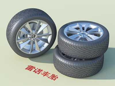 Renault Car Tires With Alloy Wheels Tread Pattern Stacked And Single 3d model