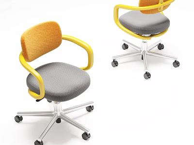 Modern Office Chair With Yellow Armrests Backrest Gray Seat Cushion And Wheeled Metal Base 3d model