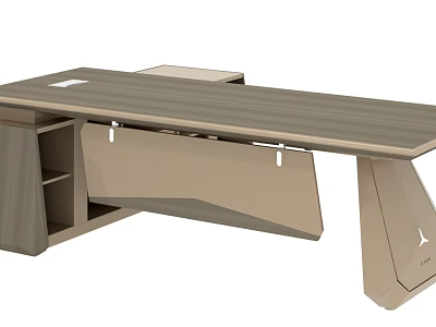 Modern Office Desk Design With Wooden Surface And Functional Storage Solutions 3d model