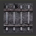 Detailed View Of Train Tracks With Wooden Sleepers And Crushed Gravel Ballast Structure