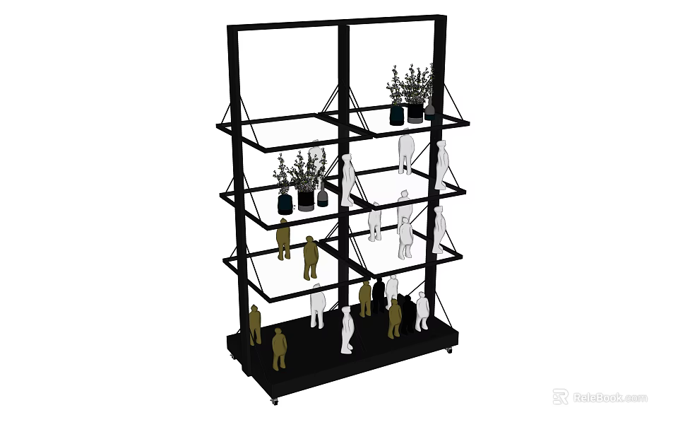 Modern Multi Tiered Shelving Unit Design With Potted Plants And Figurines 3d model